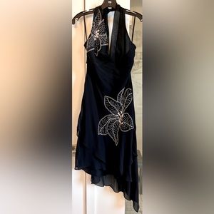 BCBG Maxazria black and flower halter dress